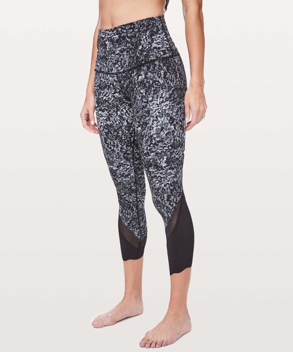 Lululemon Wunder Under Crop II Scallop 24" Yoga Leggings Achromatize Grey Black